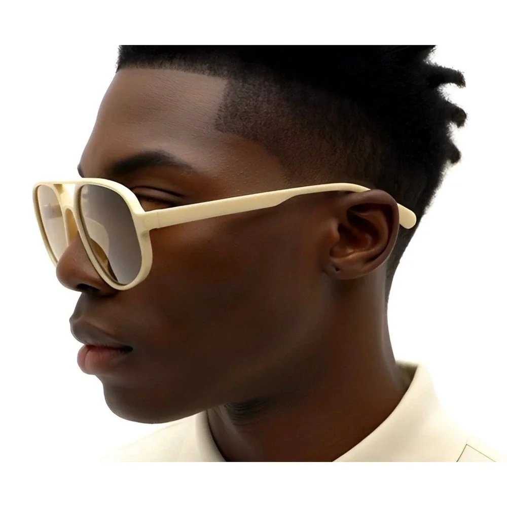 Vintage Retro Sunglasses 70s Yellow Tinted Aviator Large Sun Glasses for Men New